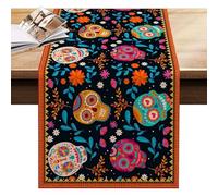 Day of the Dead Runner Sugar Skull Floral Floral - Mexican Fiesta Table Topper for Affichage, Table de célébration de décoration squelette, Bright Boho Dining Accent Family Gathering ou Salon