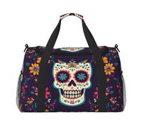 Day of The Dead Sac de voyage Motif tête de mort Squelette Fleur Gym Nuit Weekender Sac pour homme et femme Léger Bagage à main pour entraînement vacances