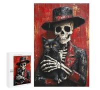 Day of The Dead Skeleton Cat Art Print Puzzle 1000 Pièces Educa Jouet en Bois Cadeau Unique Décoration Intérieure Jeu Éducatif Challenge Toy Adultes Et Enfants À Partir De 14 Ans 1000 PCS