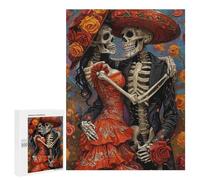 Day of The Dead Skeleton Couple Art Print Puzzle 500 Pièces Educa Jouet en Bois Cadeau Unique Décoration Intérieure Jeu Éducatif Challenge Toy Adultes Et Enfants À Partir De 14 Ans 500 PCS