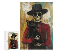 Day of The Dead Skeleton with Cat Art Print -1 Puzzle 1000 Pièces Educa Jouet en Bois Cadeau Unique Décoration Intérieure Jeu Éducatif Challenge Toy Adultes Et Enfants À Partir De 14 Ans 300 PCS