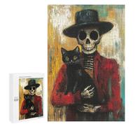 Day of The Dead Skeleton with Cat Art Print -1 Puzzle 1000 Pièces Educa Jouet en Bois Cadeau Unique Décoration Intérieure Jeu Éducatif Challenge Toy Adultes Et Enfants À Partir De 14 Ans 1000 PCS