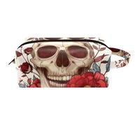 Day of The Dead Skull and Flowers Trousse de maquillage pour femme Trousse de toilette portable à suspendre Trousse de toilette de voyage Trousse de maquillage en cuir Trousse à crayons pour enfants,