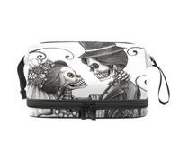 Day of The Dead Skull Couple Trousse à cosmétiques double couche pour femmes et filles, trousse de toilette de voyage, trousse de maquillage pratique avec compartiment à brosse, multicolore, 27x15x14