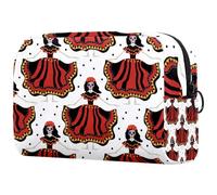 Day of The Dead Skull Dress Girl Trousse de maquillage pour femme, trousse de toilette de voyage, grande pochette de maquillage pratique avec fermeture éclair, multicolore, 18.5x7.5x13cm/7.3x3x5.1in,