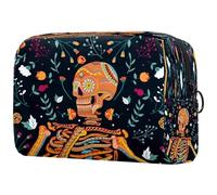 Day of The Dead Skull Flowers Trousse de toilette pour femme, trousse de toilette de voyage, grande pochette de maquillage pratique avec fermeture éclair, multicolore, 18.5x7.5x13cm/7.3x3x5.1in,