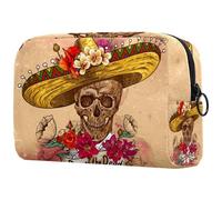 Day of the Dead Skull with Flowers Sombrero Cosmetic Bag for Women Travel Toiletries Bags Large Makeup Handy Pouch Organizer Bag With Zipper, multicolore, 18.5x7.5x13cm/7.3x3x5.1in, Trousse de