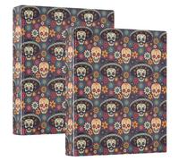 Day of The Dead Skulls Flowers Lot de 2 classeurs à 3 anneaux en D A4 avec 200 feuilles pour enfants, fournitures scolaires, femmes, hommes et bureau
