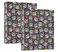 Day of The Dead Skulls Lot de 2 classeurs à 3 anneaux en D A4 avec 200 feuilles pour enfants, fournitures scolaires, femmes, hommes et bureau