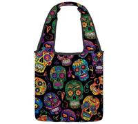 Day of the Dead Skulls Sac fourre-tout en toile pour femme, sac d'épicerie réutilisable avec large poignée, Multicolore 08, 14.1x14.9in/36x38cm