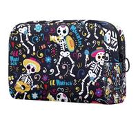 Day of The Dead Skulls Trousse à cosmétiques pour femme, trousse de toilette de voyage, grande pochette de maquillage pratique avec fermeture éclair, multicolore, 18.5x7.5x13cm/7.3x3x5.1in, Trousse de