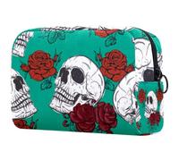 Day of The Dead Skulls with Red Roses Cosmetic Bag for Women Travel Toiletries Bags Large Makeup Handy Pouch Organizer Bag With Zipper, multicolore, 18.5x7.5x13cm/7.3x3x5.1in, Trousse de toilette