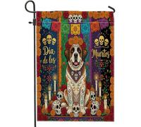 Day of the Dead St. Bernard Drapeaux de jardin en toile de jute double face pour l'extérieur, motif fleurs, tête de mort, petits drapeaux de pelouse, drapeaux gothiques pour maison, extérieur