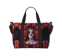 Day of The Dead Sugar Roses Skull Tote Sac de voyage à bandoulière 41 cm x 29 cm x 15 cm Bas de chaise Sac de voyage Sac cabine, sac de nuit, sac fourre-tout unisexe, Noir , Taille unique