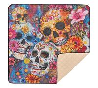 Day of The Dead Sugar Skull Floral Art Print Grand tapis de jeu élégant pour bébé portable sur le ventre et tapis à ramper pour bébés, enfants, tout-petits, nourrissons, 127 x 127 cm