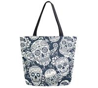 Day of The Dead Sugar Skull Flowers Grand sac fourre-tout à bandoulière en toile pour Gym Beach Travel Shopping