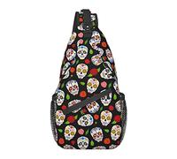 Day of The Dead Sugar Skull Head Floral Noir, Sac à bandoulière