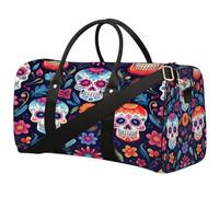 Day of The Dead Sugar Skull Sac de sport fourre-tout pour homme et femme, sac de voyage pliable résistant à l'eau, sac de voyage léger pour entraînement à l'hôpital