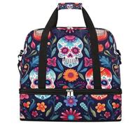 Day of The Dead Sugar Skull Sac de voyage pliable de grande capacité Sac de sport avec compartiment humide et sec Poche à chaussures Sac léger pour homme et femme