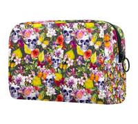 Day of The Dead Sugar Skull with Flowers Cosmetic Bag for Women Travel Toiletries Bags Large Makeup Handy Pouch Organizer Bag With Zipper, multicolore, 18.5x7.5x13cm/7.3x3x5.1in, Trousse de toilette