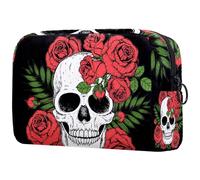 Day of The Dead Sugar Skull with Red Roses Cosmetic Bag for Women Travel Toiletries Bags Large Makeup Handy Pouch Organizer Bag With Zipper, multicolore, 18.5x7.5x13cm/7.3x3x5.1in, Trousse de toilette