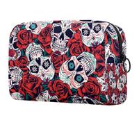 Day of The Dead Sugar Skulls Trousse de maquillage pour femme, trousse de toilette de voyage avec fermeture éclair, multicolore, 18.5x7.5x13cm/7.3x3x5.1in, Trousse de toilette