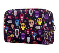 Day of The Dead Sugar Skulls Trousse de toilette pour femme, trousse de toilette de voyage, grande pochette de maquillage pratique avec fermeture éclair, multicolore, 18.5x7.5x13cm/7.3x3x5.1in,