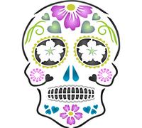 Day of the Dead Sugar Tête de mort Pochoir - réutilisable Dia de los muertos Halloween Cinco de Mayo mural Pochoirs pour peinture - 20.5 x 26.5cm - L