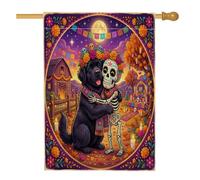 Day of the Dead Terre-Neuve Drapeau de maison en toile de jute double face pour extérieur, squelette amusant, drapeau de maison de ferme, maison de ferme, drapeau de porche 71 x 101 cm