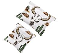 Day of The Dead Trousse de maquillage de poche en forme de cactus, motif crânes, étanche, sans fermeture éclair, fermeture automatique, mini rangement de voyage portable pour écouteurs et bijoux,