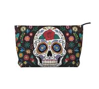 Day of The Dead Trousse de maquillage multifonction en velours côtelé avec fermeture éclair 22 x 7 x 17 cm pour voyage, camping, vacances, fitness, Noir , Taille unique