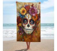 Day of the Dead Woman Serviette de plage gothique en microfibre anti-sable Grande serviette de douche multi-usages absorbante pour salle de bain piscine 130 x 80 cm