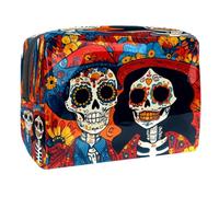 Day of The Skulls Trousse de toilette pour femme en PVC avec fermeture éclair, multicolore, 18.5x7.5x13cm/7.3x3x5.1in, Trousse de toilette