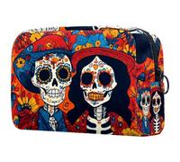 Day of The Skulls Trousse de toilette pour femme, trousse de toilette de voyage, grande pochette de maquillage pratique avec fermeture éclair, multicolore, 18.5x7.5x13cm/7.3x3x5.1in, Trousse de