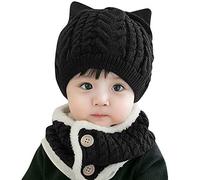 DAY8 Bonnet Bébé Fille Hiver 6-24 Mois Tricotés Bonnet Bébé Garçon Naissance Chaud Écharpe Bébé Fille Automne Ensemble Bébé Garçon Chapeau et Écharpes Beanie Casquette Pas Cher (6-24 Mois, Noir)