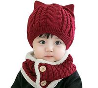 DAY8 Bonnet Bébé Fille Hiver 6-24 Mois Tricotés Bonnet Bébé Garçon Naissance Chaud Écharpe Bébé Fille Automne Ensemble Bébé Garçon Chapeau et Écharpes Beanie Casquette Pas Cher (6-24 Mois, Bordeaux)