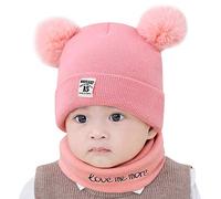 DAY8 Bonnet Bébé Fille Hiver Pompom 0-12 Mois Tricotés Bonnet Bébé Garçon Naissance Chaud Écharpe Bébé Fille Automne Ensemble Bébé Garçon Chapeau et Écharpes Beanie Casquette (0-12 Mois, Rose)
