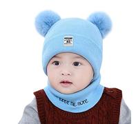 DAY8 Bonnet Bébé Fille Hiver Pompom 0-12 Mois Tricotés Bonnet Bébé Garçon Naissance Chaud Écharpe Bébé Fille Automne Ensemble Bébé Garçon Chapeau et Écharpes Beanie Casquette (0-12 Mois, Bleu)