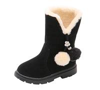 DAY8 Botte Fille Pas Cher a la Mode Chaussure Fille Hiver Chaude Fourree Botte Haute Fille à Pompom Caoutchouc Basket Bottine Fille Antidérapant Semelle Bottillons Enfant Cuir PU (Noir 1, 36 EU)