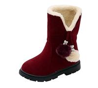DAY8 Botte Fille Pas Cher a la Mode Chaussure Fille Hiver Chaude Fourree Botte Haute Fille à Pompom Caoutchouc Basket Bottine Fille Antidérapant Semelle Bottillons Enfant Cuir PU (Rouge 1, 36 EU)