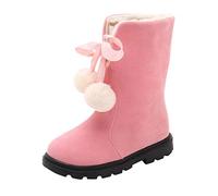 DAY8 Botte Fille Pas Cher a la Mode Chaussure Fille Hiver Chaude Fourree Botte Haute Fille à Pompom Caoutchouc Basket Bottine Fille Antidérapant Semelle Bottillons Enfant Cuir PU (Rose, 34 EU)