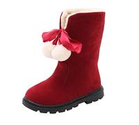 DAY8 Botte Fille Pas Cher a la Mode Chaussure Fille Hiver Chaude Fourree Botte Haute Fille à Pompom Caoutchouc Basket Bottine Fille Antidérapant Semelle Bottillons Enfant Cuir PU (Rouge, 27 EU)