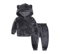 DAY8 Ensemble Bébé Fille Automne Vêtement Enfant Fille 1-6 Ans Hiver Manche Longue Pas Cher a la Mode Sweat Fille avec Capuche Sport Top Chemise Blouse Printemps + Pantalons (90(12-18 Mois), Gris)