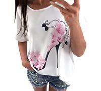 DAY8 Femme Vetements Chic Ete Tee Shirt Manche Courte Femme Vetement Pas Cher Soirée Blouse Femme Grande Taille Élégant Haut Sport T Shirt Femme Fleurs Fashion Top Fille Casual Printemps (3XL, Rose)