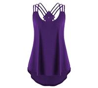 DAY8 Femme Vetements Chic Soiree Éte Chemise Haut Femme Grande Taille Dentelle T-Shirt Femme Pas Cher Gilet Débardeurs Femme sans Manche Top Blouse Chemisier Fille Couleur Pure Vest Tank (XL, Violet)