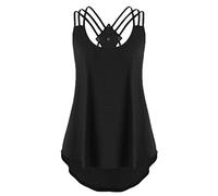 DAY8 Femme Vetements Chic Soiree Éte Chemise Haut Femme Grande Taille Dentelle T-Shirt Femme Pas Cher Gilet Débardeurs Femme sans Manche Top Blouse Chemisier Fille Couleur Pure Vest Tank (L, Noir)