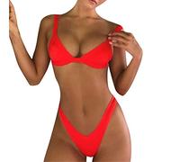 DAY8 Maillot de Bain 2 Pièces Femme Taille Haute String Sexy Sport Pas Cher Bikini Grande Taille Push UP Brésilien Tankini Shorty Vintage Swimwear Fille Plage Piscine (S, Rouge)