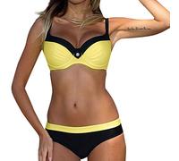 DAY8 Maillot de Bain Femme 2 Pièces avec Armature Grande Taille Bikini Sexy Bresilien Push Up Tanga Culotte Short Trikini Tankini Maillot de Bain Natation Femme Deux Pièces (Jaune, Small)