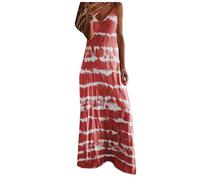 DAY8 Robe Longue Femme Ete Tie Dye Robe Sexy Grande Taille Robe Bohème Femme Chic Pas Cher Robe Soiree Cocktail Femme Bretelles Maxi Dress Robe Debardeur Femme Longue sans Manches (Bordeaux, XXL)