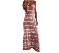 DAY8 Robe Longue Femme Ete Tie Dye Robe Sexy Grande Taille Robe Bohème Femme Chic Pas Cher Robe Soiree Cocktail Femme Bretelles Maxi Dress Robe Debardeur Femme Longue sans Manches (Rose, XXL)